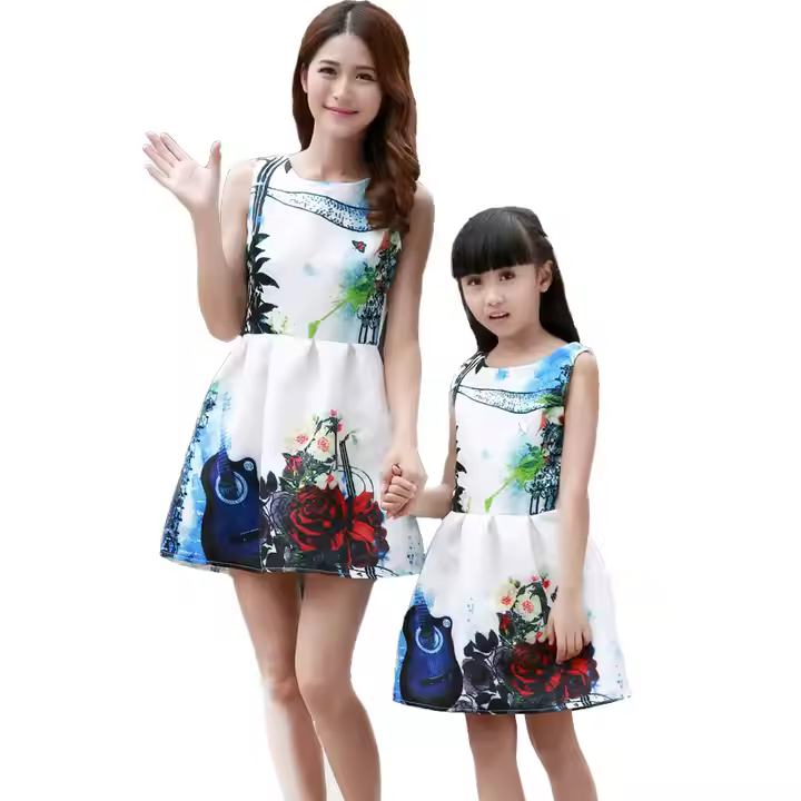 New Family Look Flower Dress Mother Daughter Dresses Mommy and Kids Clothes for Wholesale