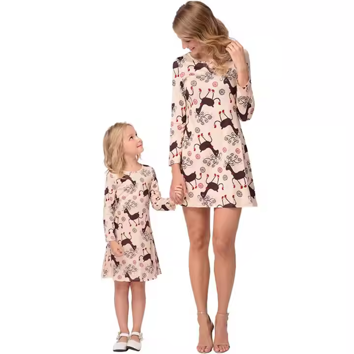 Latest Fashion Custom Printed Styles Mother Daughter Matching Dress