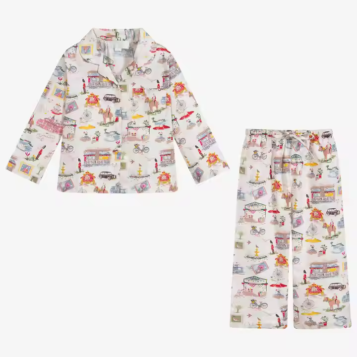Customized Your Own Design Girls Pajamas 100% Cotton Summer Printed Pattern Pajamas Set Children Pajamas