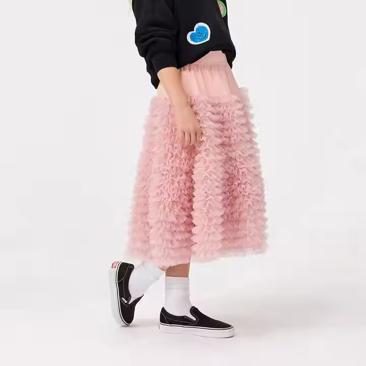High-End Super Large Casual Swing Cake Skirt Ruffles Girls Midi Tutu Skirt With Puffy Mesh Ruffles High Fashionable Stylish