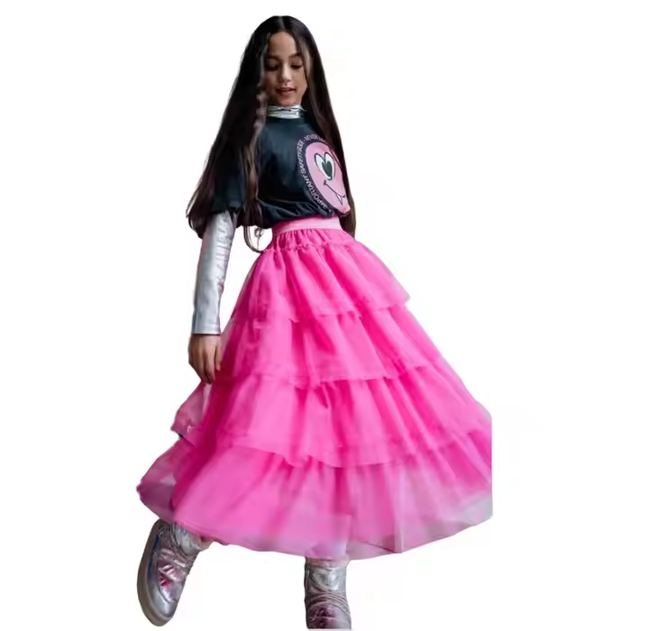 OEM Latest Design Kids Girl Summer Tulle Skirt Tutu Dress Fuchsia Casual Style OEM Custom Made Fashion Kids Skirt
