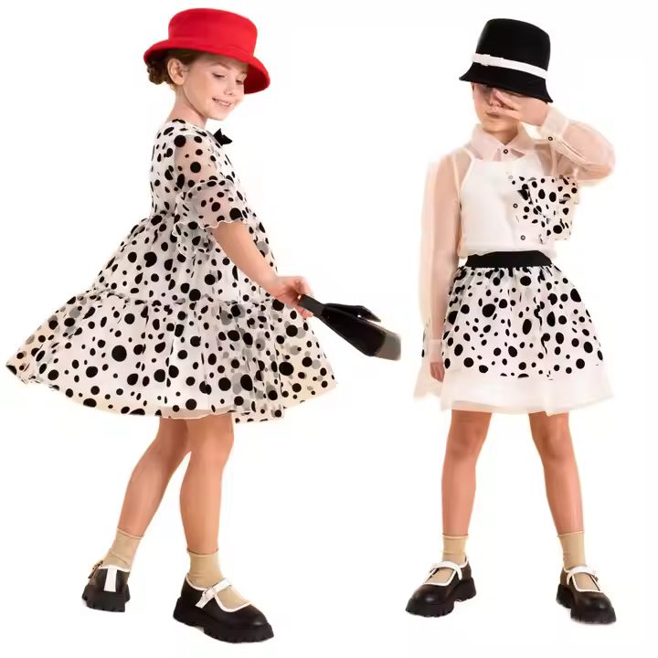 Customizable Children's Summer Dresses Flock Polka Dot Organza Big Sister/Little Sister Matching Outfit Girls' Fashion 10 Years