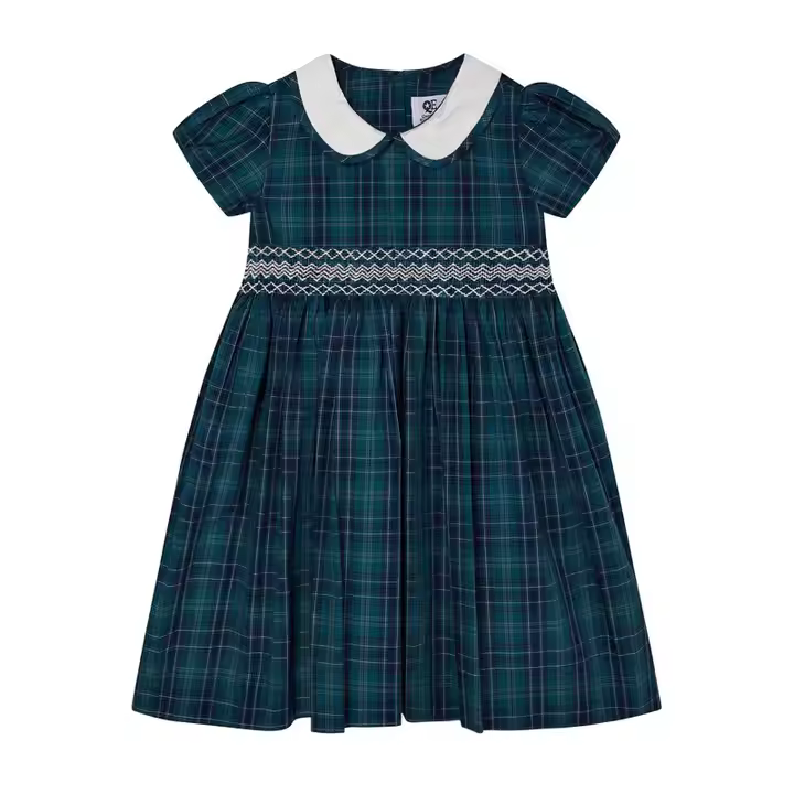 Fashion Kids Girls Plaid Cotton Dress With Smocking OEM & ODM Summer Dress Guangzhou Supplier