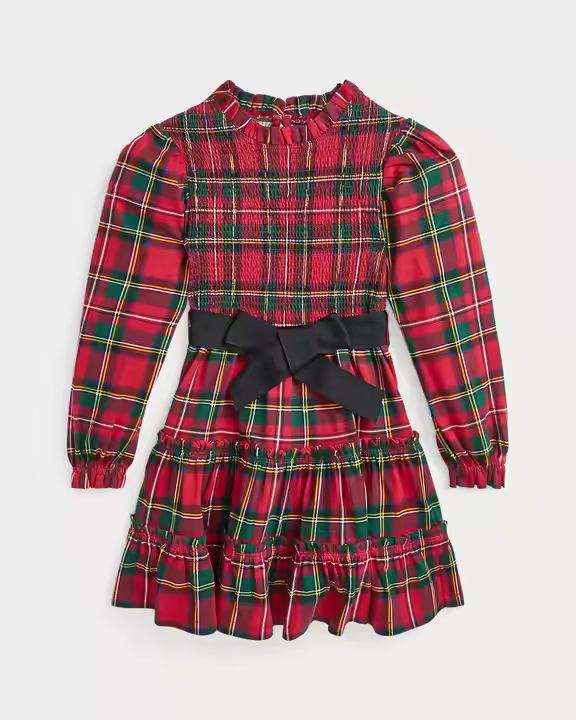 2025 Customize Kids Girls Dress With Ribbon Bow Decoration on Waist Plaid Cotton Fabric Dress Girl