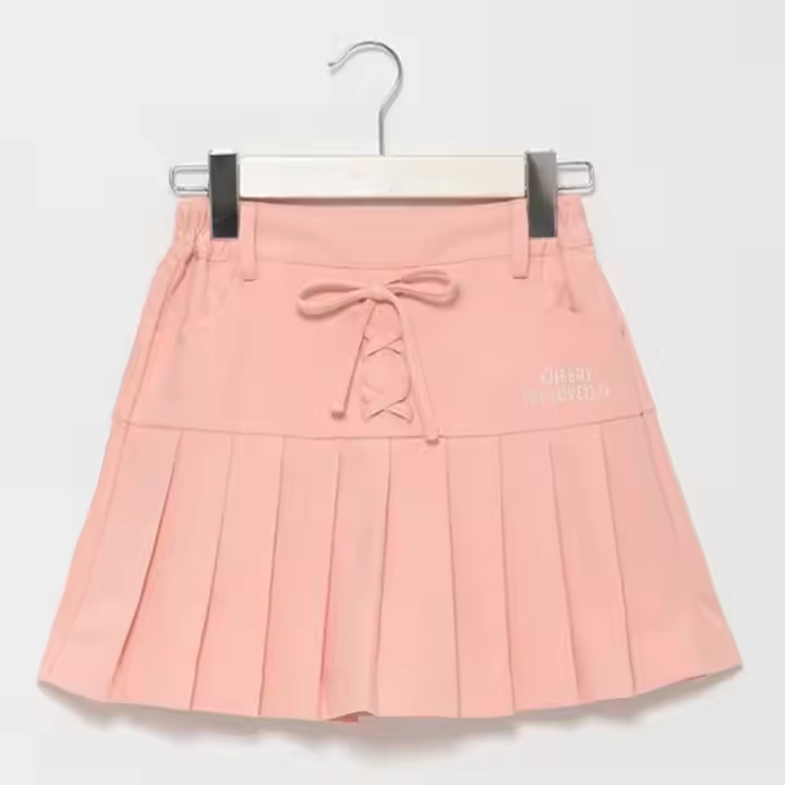 Sweet Pink Pleated Lace Decorated Loincloth Skirt Breathable Knee-Length Children's Clothing for Girls Kids