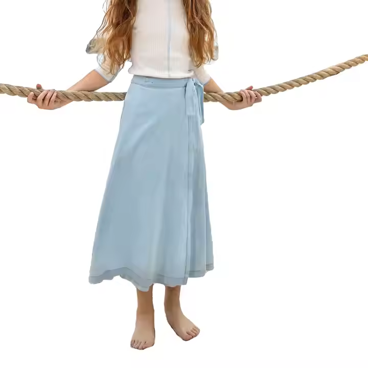 Custom Cotton Midi Long Denim Jeans Skirt for Teenage Girls Vintage Washed Look Wrap Baby Children Kids Girls Skirts