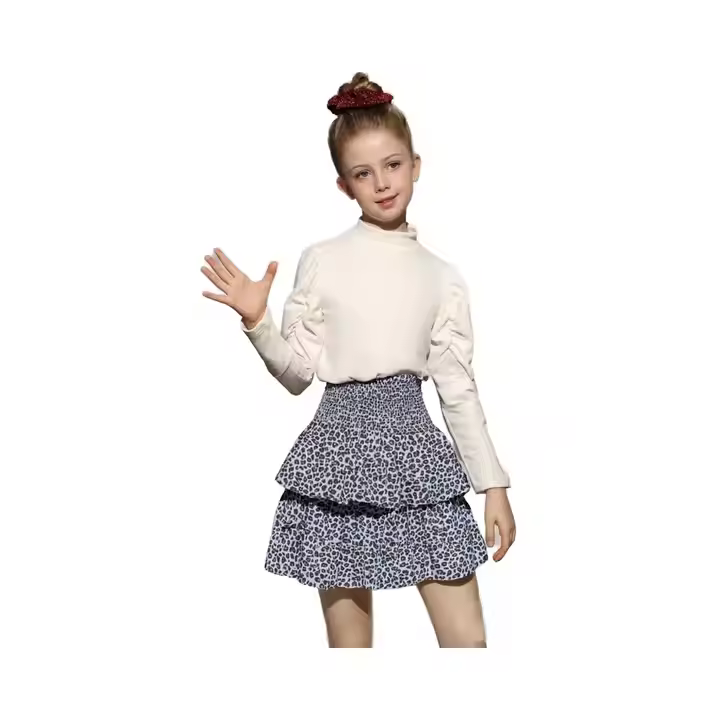 Fashion Little Girls Skirt Printing Layer Pleated Ruffle Guangzhou Supplier