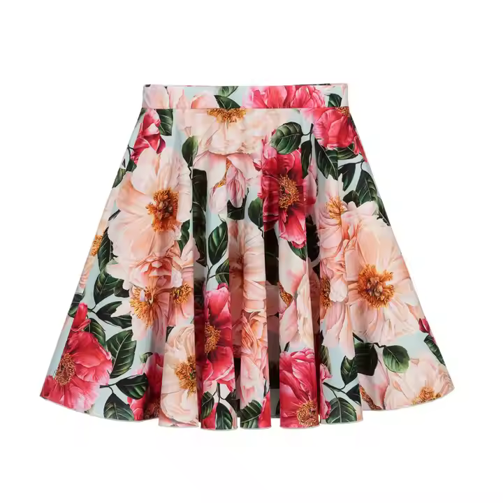 OEM and ODM Girls A-Line Mini Skirt Breathable Floral Printing Toddler Clothing Woven Fashion Skirt for Kids