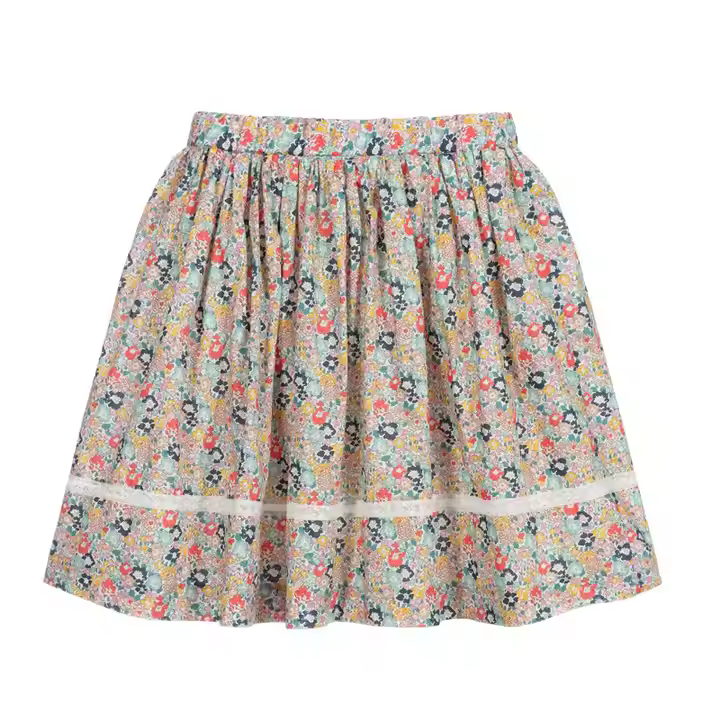 Custom Vintage Infant Children Baby Girls Clothes Printed Floral Cotton Skirt Kids Skirt