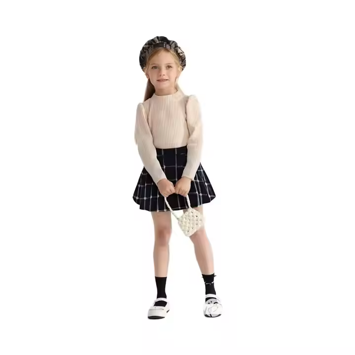 Kids Fashion Clothes Pleated Plaid Tartan Skirt for Girls Sizes 6-12 Y Custom Style