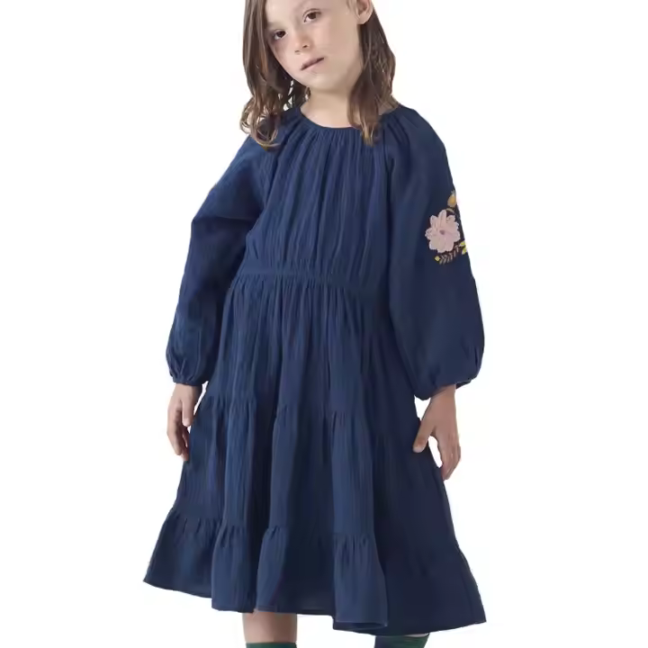 Kids Unique Neck Design Frocks Fancy Dress for Girls Simple Party Dress Wholesale