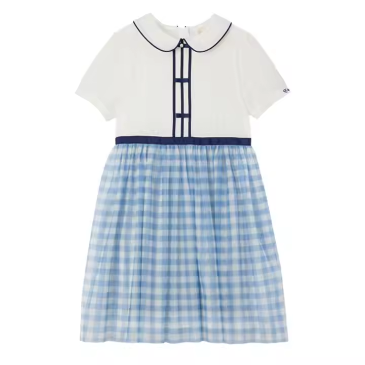 White Crocheted Dot Pattern Summer Knee-Length Dress Young Girls Custom ODM Supply Custom Wholesale Children's Clothing Factory