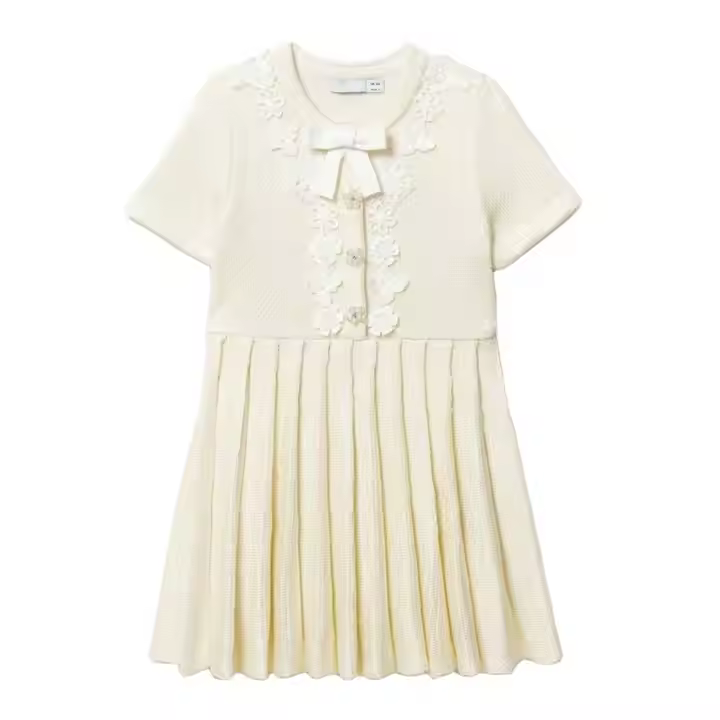 Elegant Yellow Luxury Dress for Children 14-Year-Old Girls Summer Sleeveless O-Neck Dot Pattern ODM Direct Supply