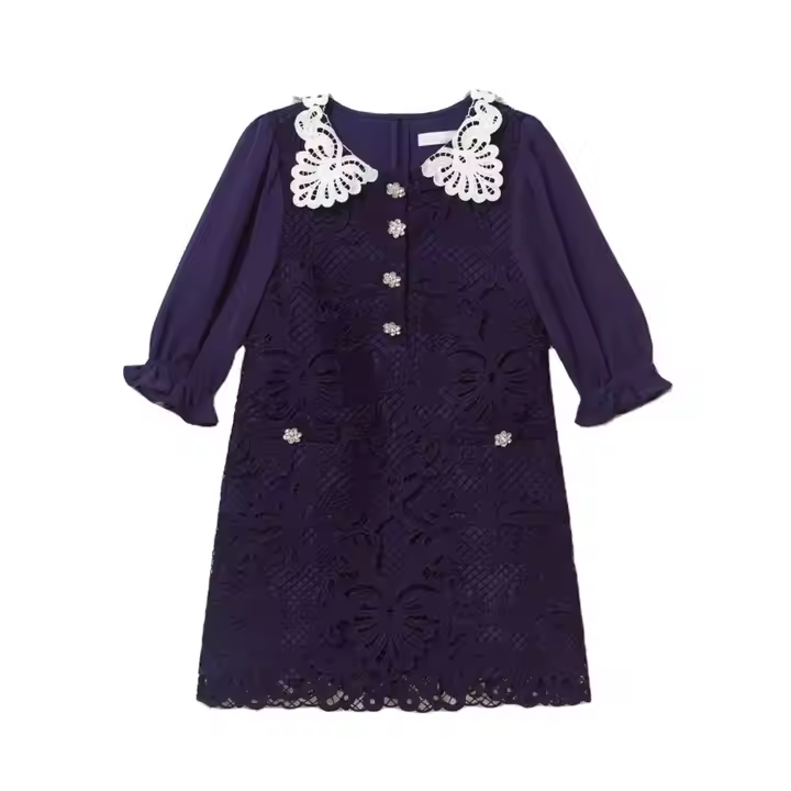 Sleeveless Dot Pattern A-Line Crocheted Dress for Girls O-Neck Summer Clothes for Kids Age 13 Years and Below ODM Supply