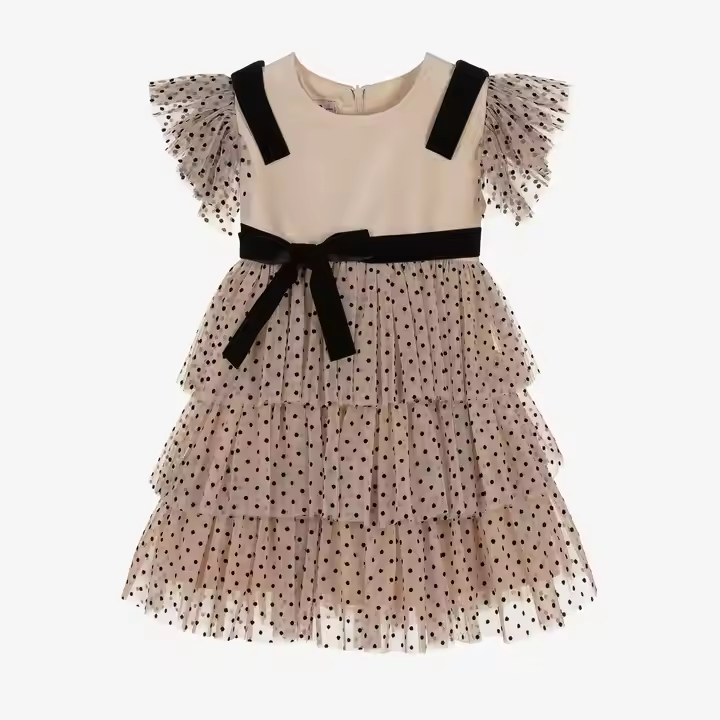 Vintage A-Line Dot Pattern Girls Dress for Kids 12 Years Old O-Neck Sleeveless Party Dress for Summer ODM Supply