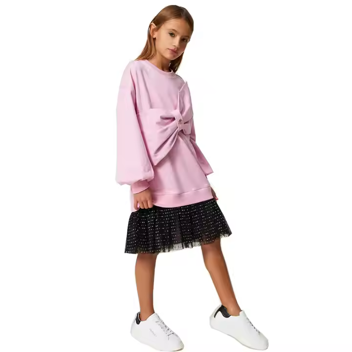 Fashion Girls Sweatshirt Dress Long Sleeves Big Bow Design Kids Sweatshirt With Skirt Sets for Winter Girls Dress