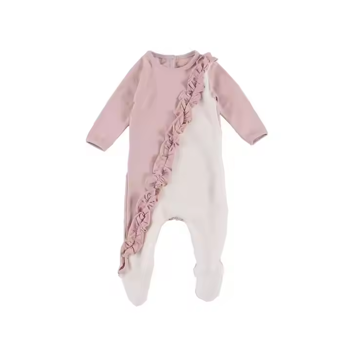 Baby pajamas footed design pajamas with ruffles front turn-back cuffs