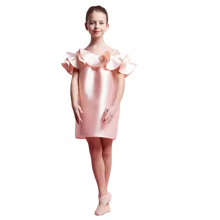 Ruffle party dress polyester satin fabric summer girl dress
