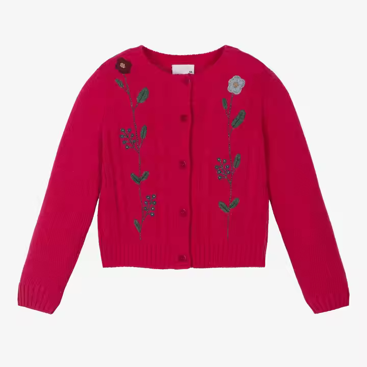 Customized Organic Cotton Long Sleeve Kids Cardigan Floral Embroidery Baby Girl Knitting Sweaters Autumn Manufactured Children's