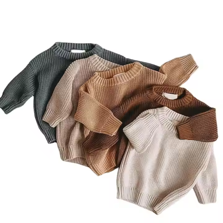 Factory Custom Kids Winter Organic Cotton Knit Sweater Toddler Baby Boys Unisex Chunky Pullover Sweaters for Children
