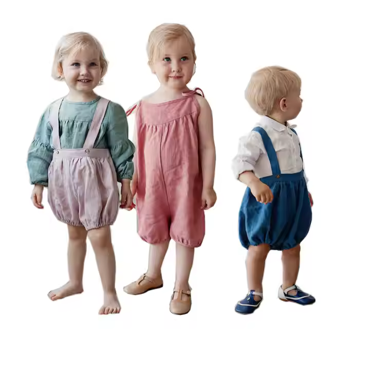 Blush pink Tied Strap Romper Baby Onesie Linen Toddler Girl Romper