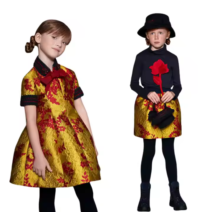 Custom Brand Children Kids Clothing Collection Fashion Jacquard Girl Outfit Girls Skirts Two Piece Girls Clothing Sets Supplier