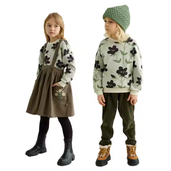 OEM and ODM Fashion Organic Children Kid Clothing Brand Toddler Sweatshirt and Skirt Custom Print Girl Outfit Girls Clothing Set