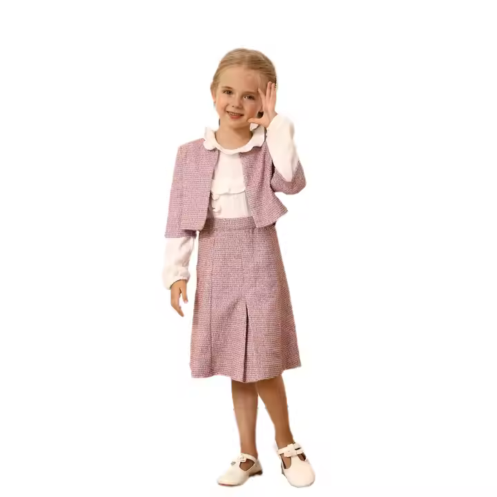 Winter Girls Clothes Set Toddler Tweed Long Sleeves Top and Pleat Skirt Two Pieces Girls Outfit