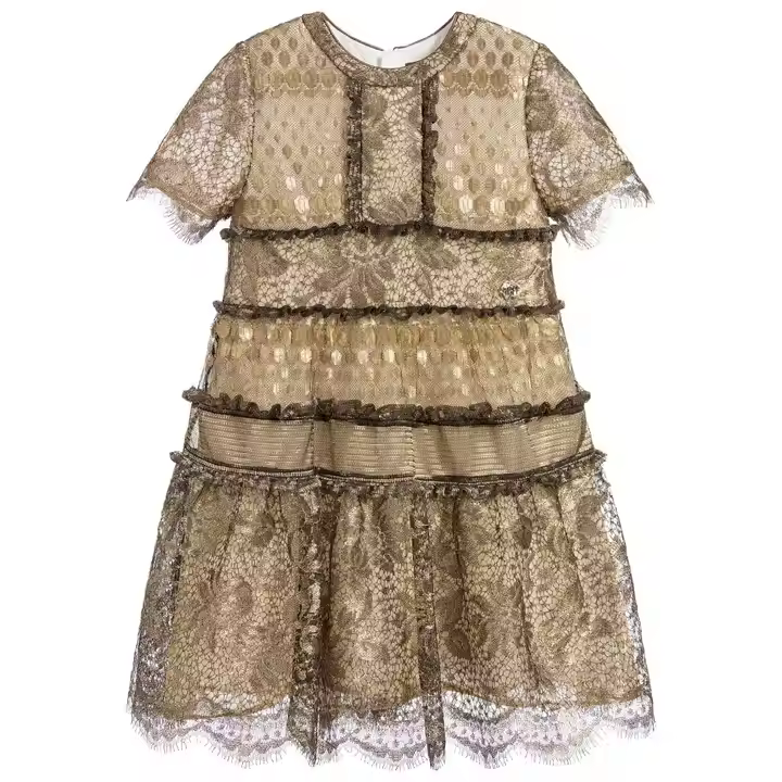 Kids Girl Party Dress Lace Fabric Children Boutique Clothing Evening Formal Style
