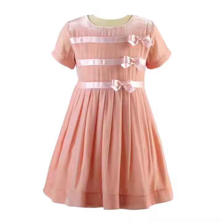 Kids Princess Wedding and Party Dress Casual Mini Style With O-Neck Short Sleeve and Bow Decoration for Spring for Age Group