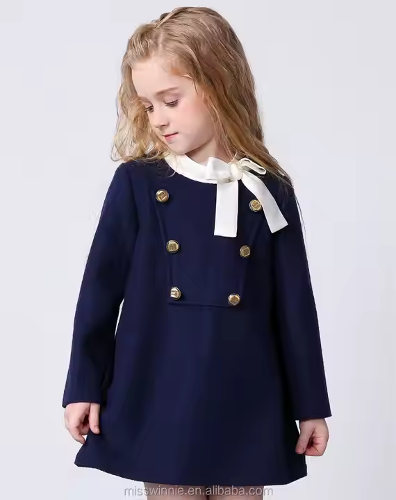 Fashion Kids Dress Autumn Winter Kids Clothing Stylish Girls Navy Blue Dresses