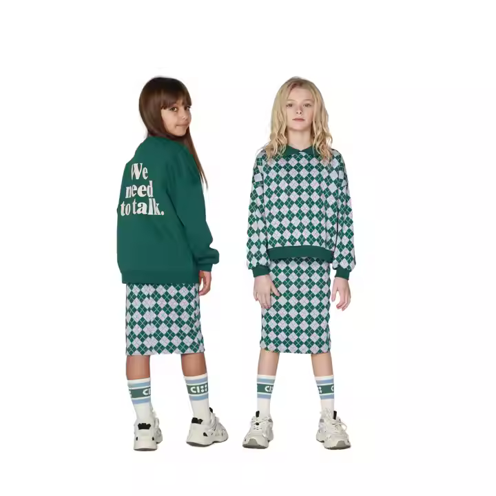Girls Casual Long Sleeve Customizable Hoodies and Tshirts O-Neck Collar Woven Fabric