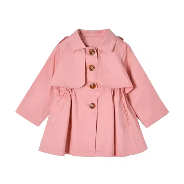 Customized Fashionable Kids Clothes 14-Year-Old Baby Girls Down-Filled Trench Coat Windproof Polyester Jacket With Solid Print