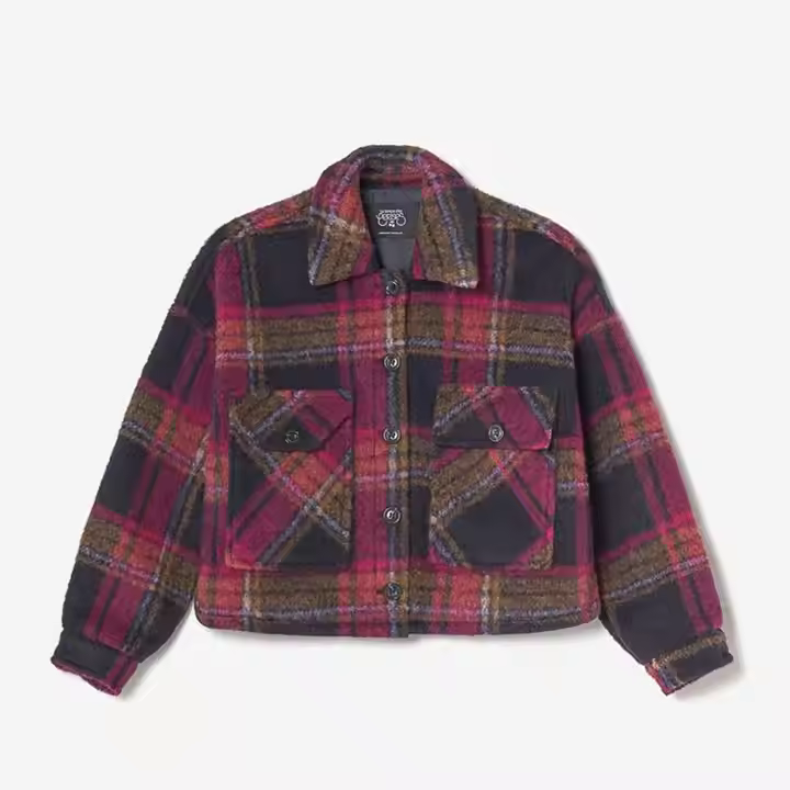 Hot Sell Plaid Coat for Kids Girls in Winter 2-16 Children Warm Merino Cashmere Wool Fleece Bomber Jacket Factory