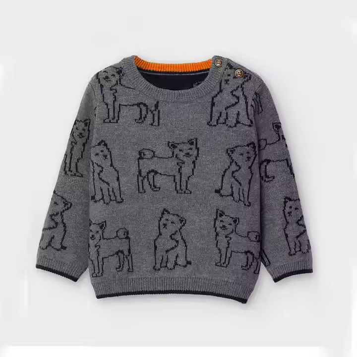 Customized Brand Private Label High Quality Cotton Crew Neck Warm Woolen Kids Wear Animal Pattern Sweater Toddler Boy Sweater De