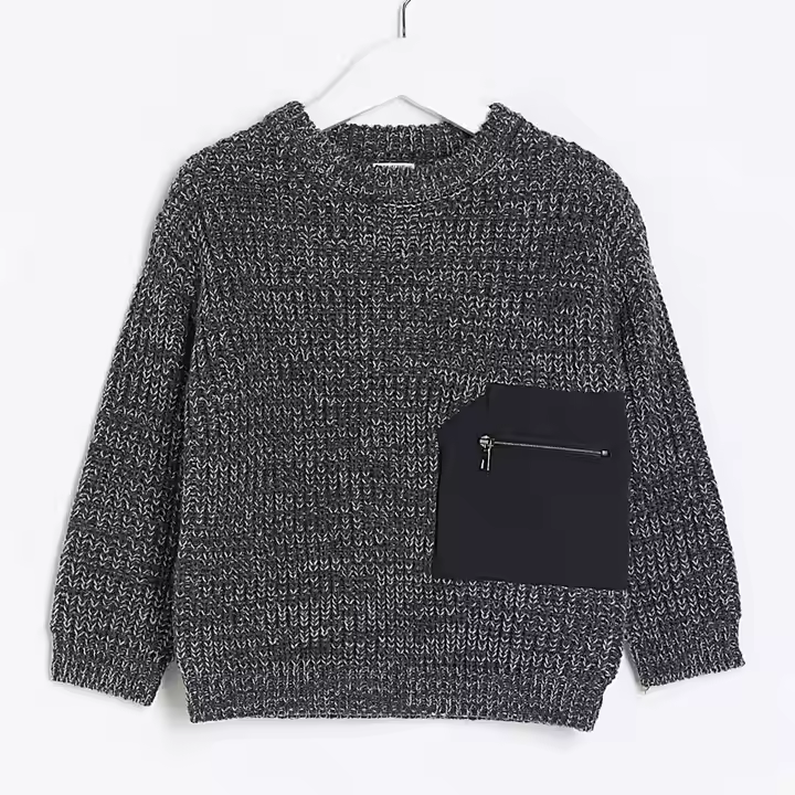 Custom Gray Boys Jumper Sweater With Pocket 100% Cashmere Woolen Thermal Chunky Pullover for England Kids