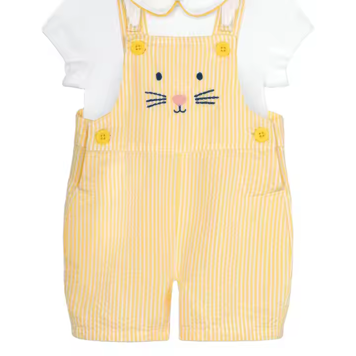 New Fashion Baby Girl Romper Light Yellow Color With Cat Pattern Clothes Set