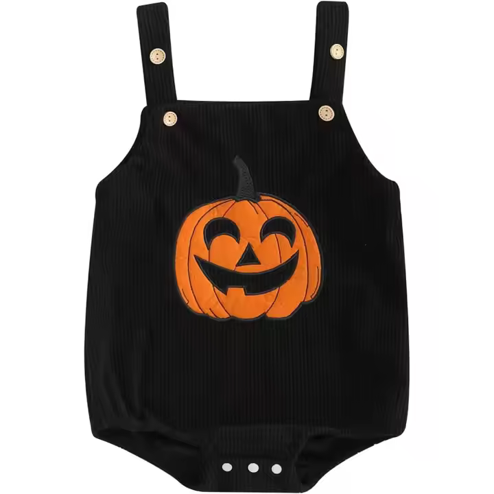New Fashion Cute Halloween Baby Girl Romper Green pink Color With Pumpkin Embroidery Romper