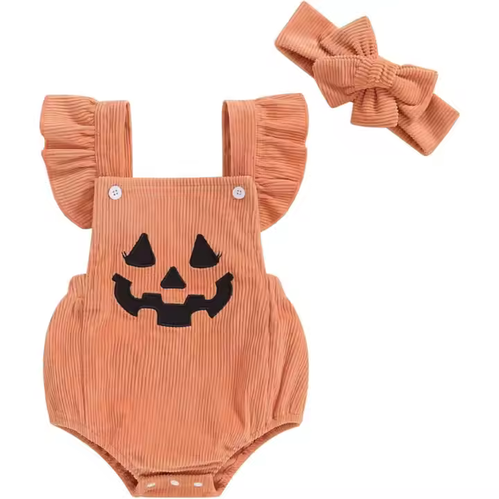 New Fashion Cute Baby Girl Button Flap Sleeve Halloween Weird Face Romper