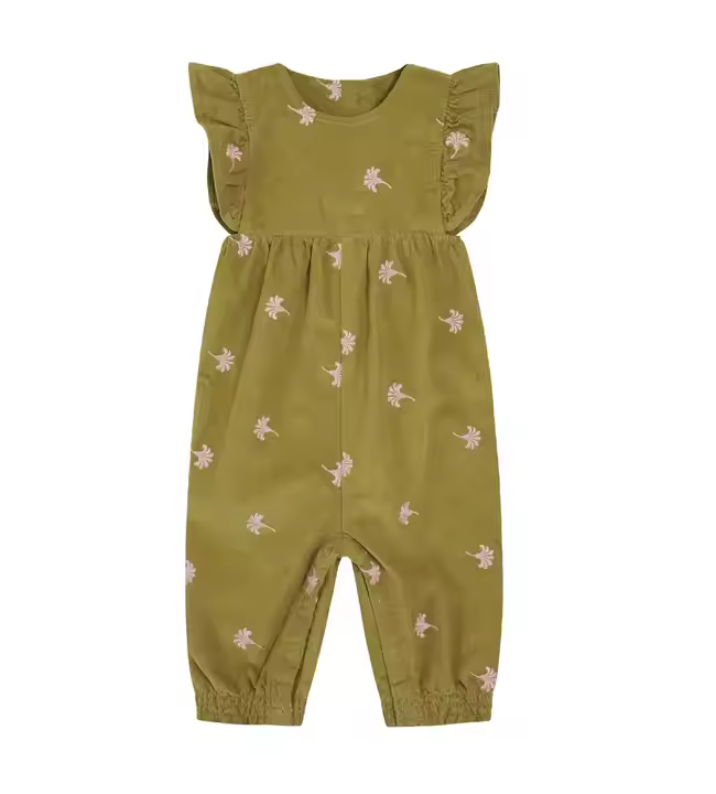 OEM Summer Baby Clothes Corduroy Baby Jumpsuit With All Over Floral Embroidery Sleeveless Rompers