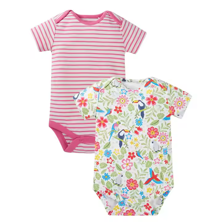 OEM ODM Custom Organic Bamboo Cotton Onesie Allover Striped Floral Print Baby Romper Snap Button Sizes NB 2T Direct Factory Cute