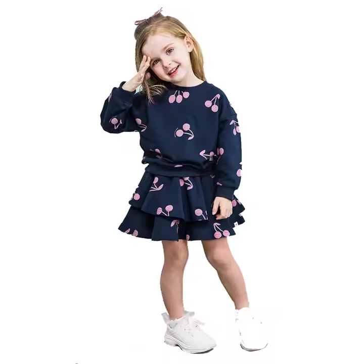 Custom Design Full Printed Sweatshirt+ Skirt Fashion Girls Clothing Set