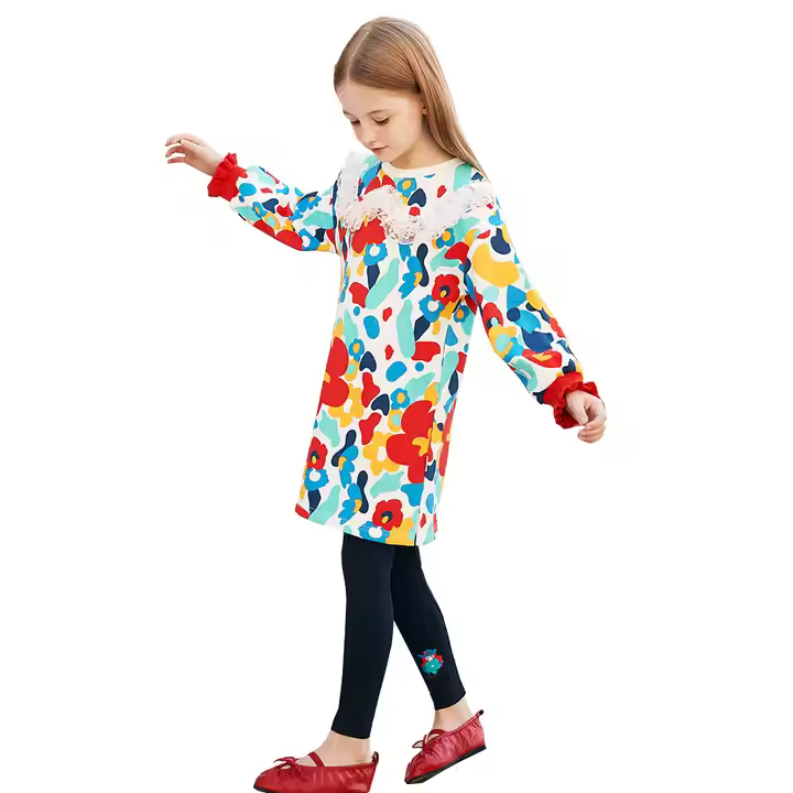 OEM Floral Print Girl Long t Shirt Dress With Leggings Spring Kids Children Clothing Set Boutique