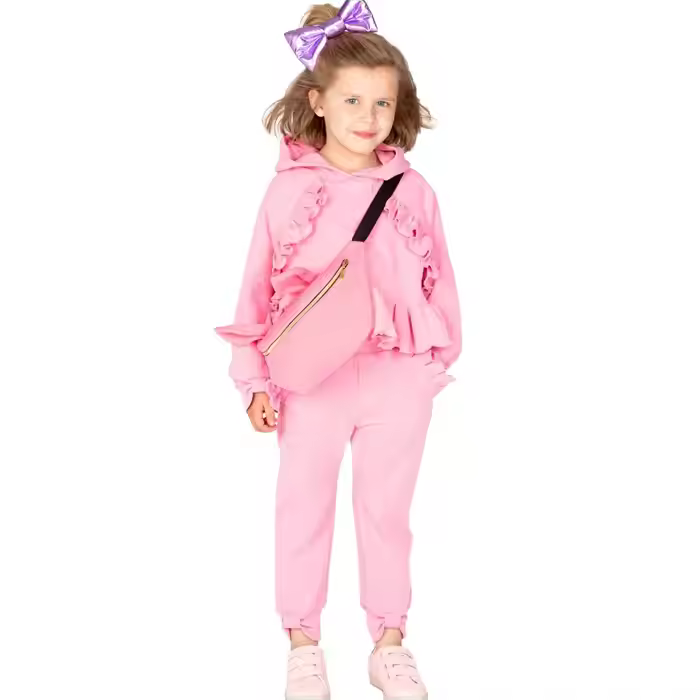 2025 Spring New Style pink Sweet Full Sleeve Ruffles Hoodies and Pants/ Shorts Kids Hoodies Set