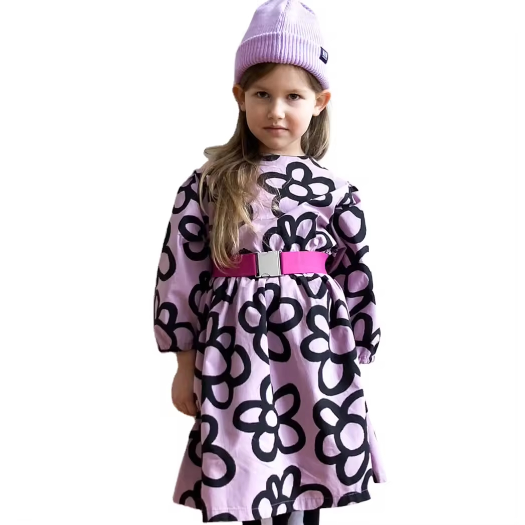 15-Year-Old Girls' Casual Cotton A-Line Dress With O-Neck and Pleat Decoration Popular Sustainable Autumn Fashion