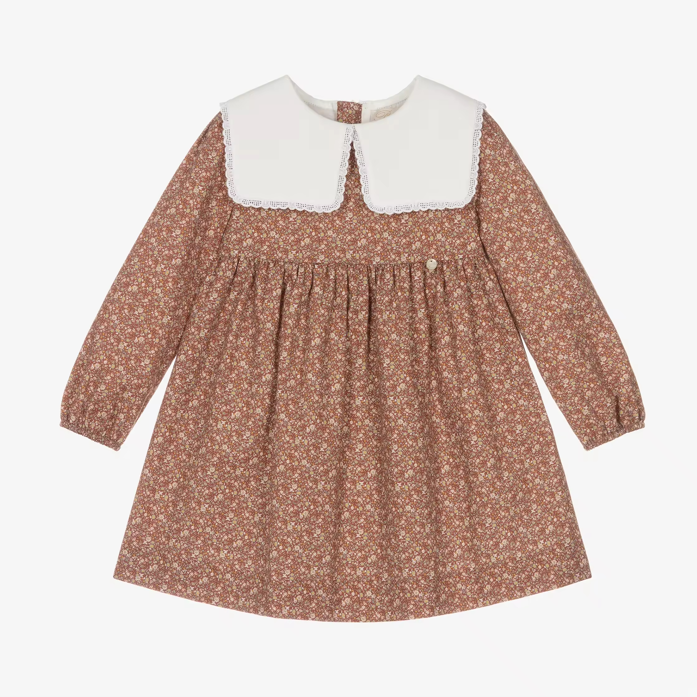 Custom Autumn Floral Print Toddler Girl Child Dresses With Big White Collar Long Sleeve Kids Cotton Dresses Factory