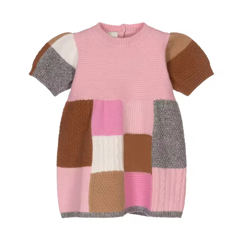 Customized Children Clothing Fashion Colors Combination Winter Knitted Sweater Dress Toddler Girls Dresses Kids