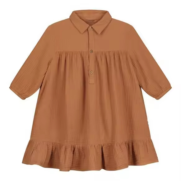 Wholesale Elegant Girls Dresses Turn-Down Collar England Style Frock Casual Short Sleeve Size 5T 8-12 Years Spring Bow