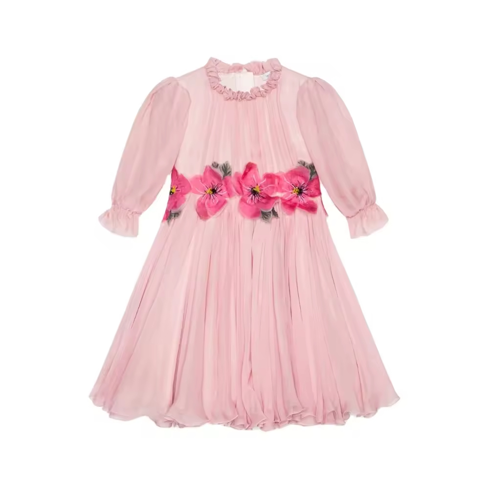 High Quality Short-Sleeve Summer Dresses Girls O-Neck Bow Decoration Woven Fabric Children Aged 6 14 Years ODM-Vacation Style