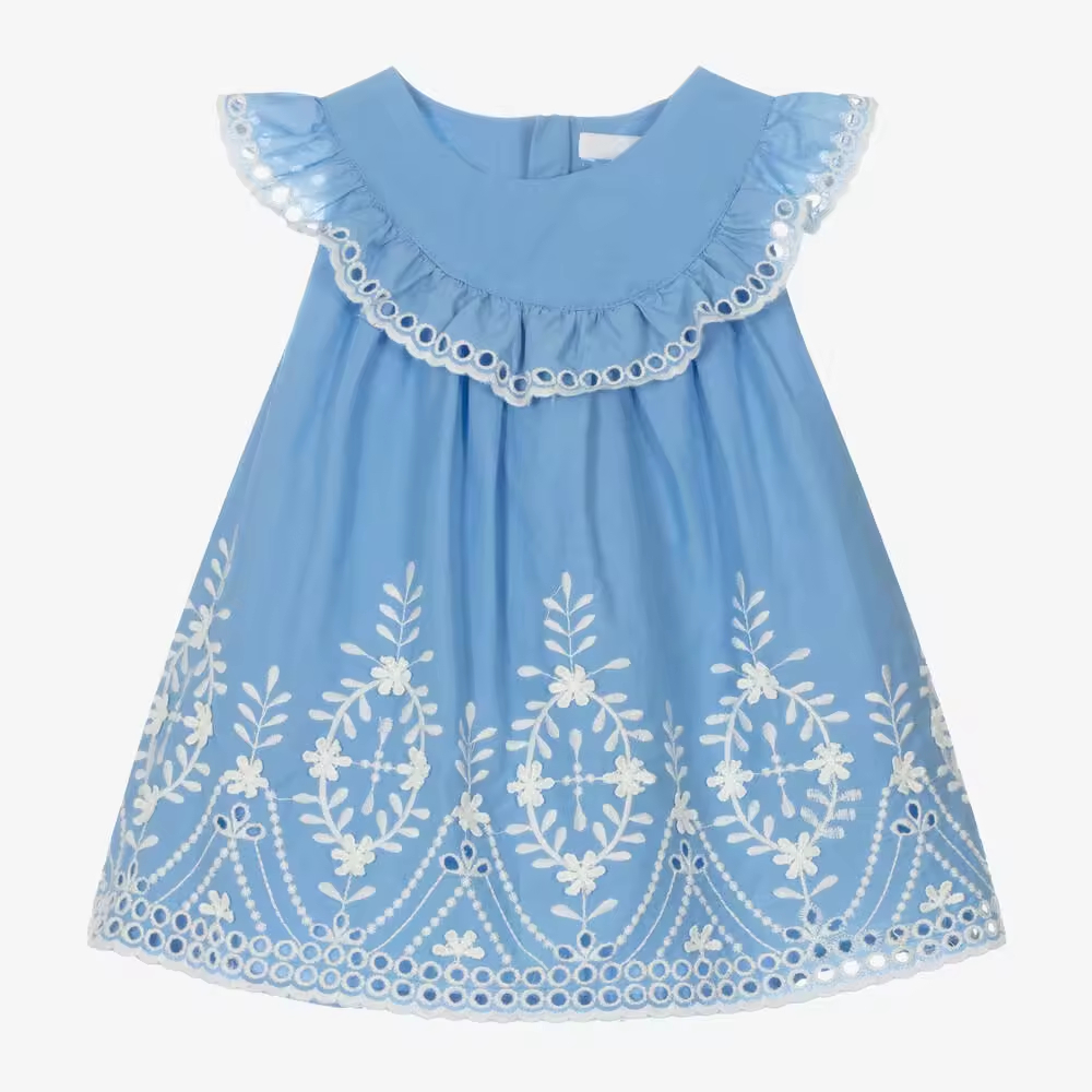 Custom Brand Lightweight Cotton Summer Dress for Girls Girls' Casual Clothing With Embroidery Woven Fabric for Children